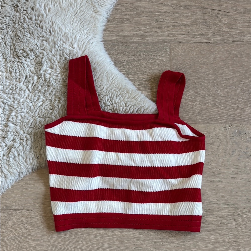 Red and White Striped Crop Top